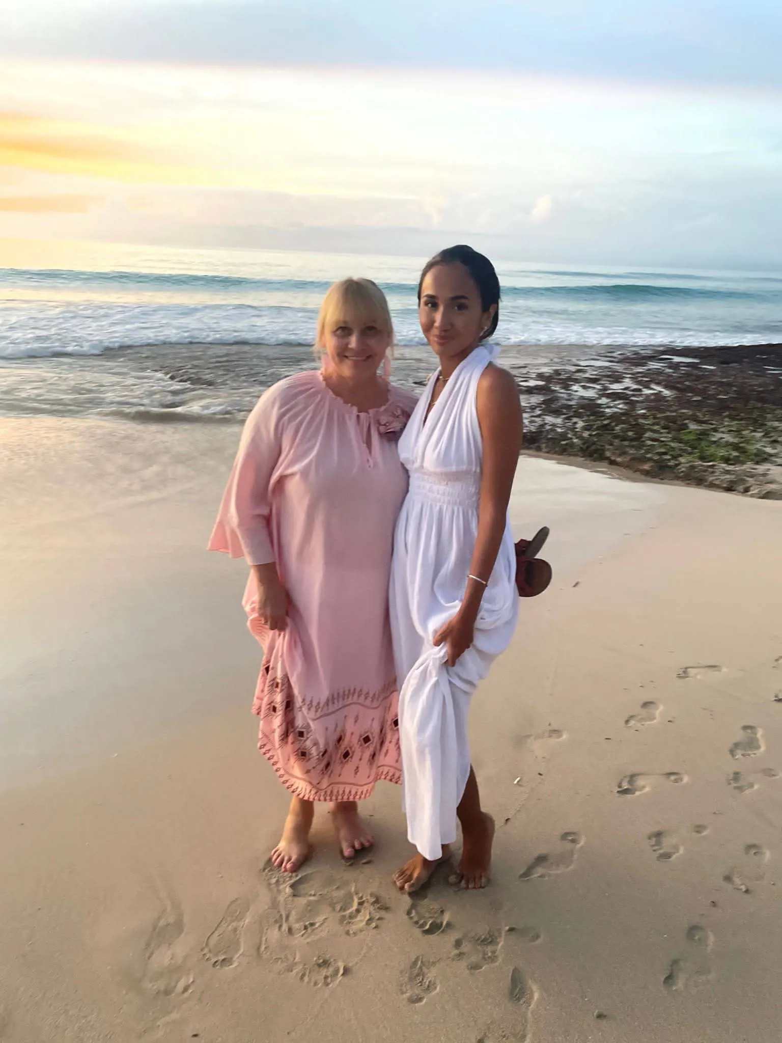 Relaxing on a sandy beach in Bali with family