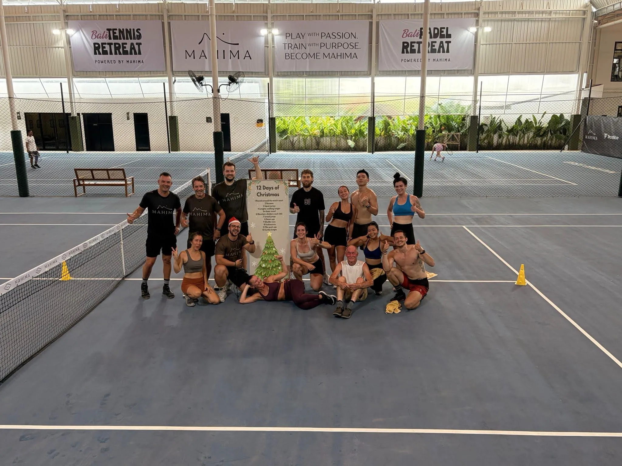 Finishing 12 days of Christmas as crossfit exercise on the tennis court