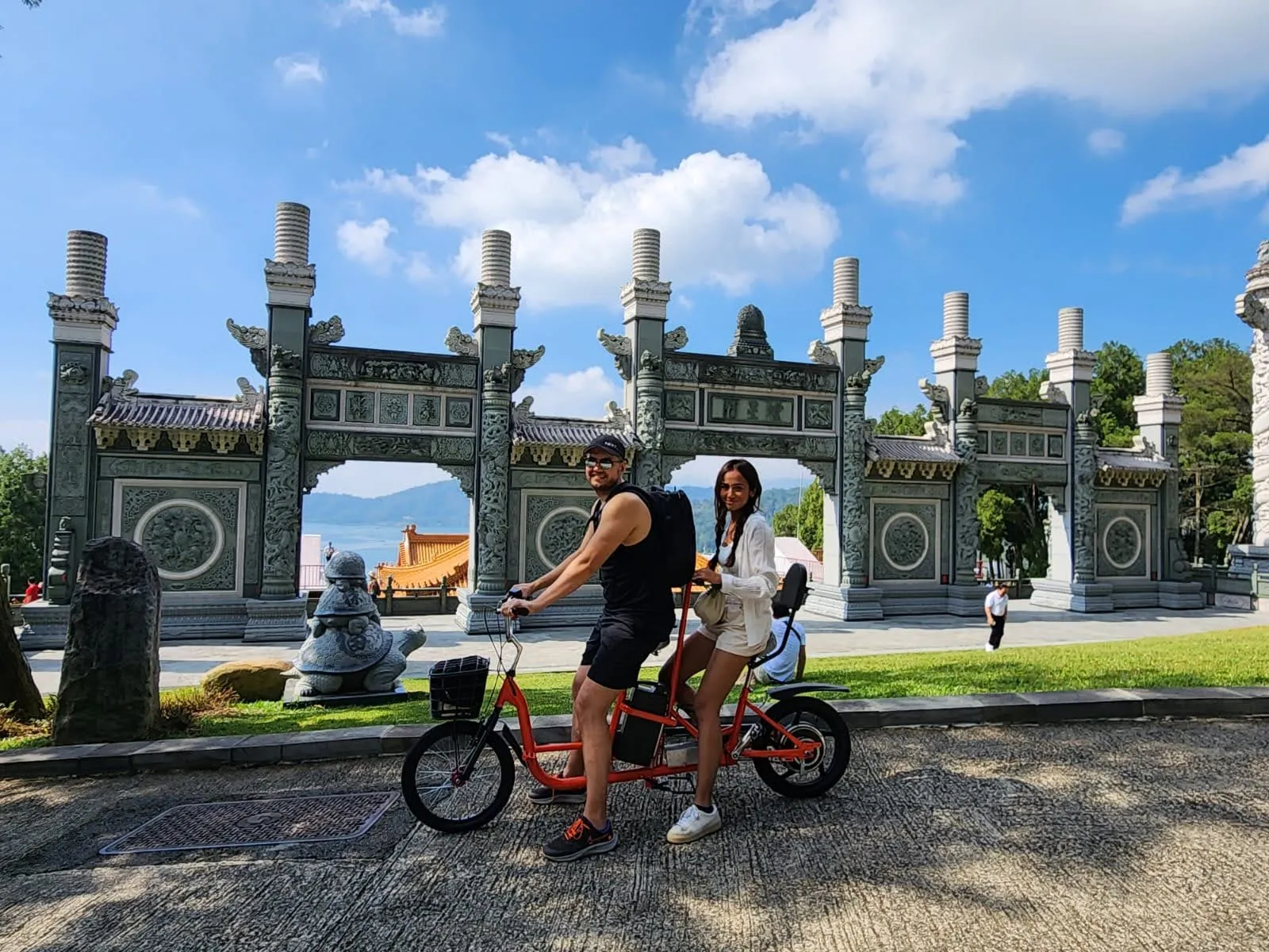 Sun Moon Lake surrounded by green hills